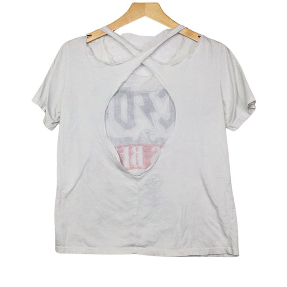 Recycled Karma womens tee shirt size S white AC/DC band tee cut out 80s rock - Picture 6 of 8